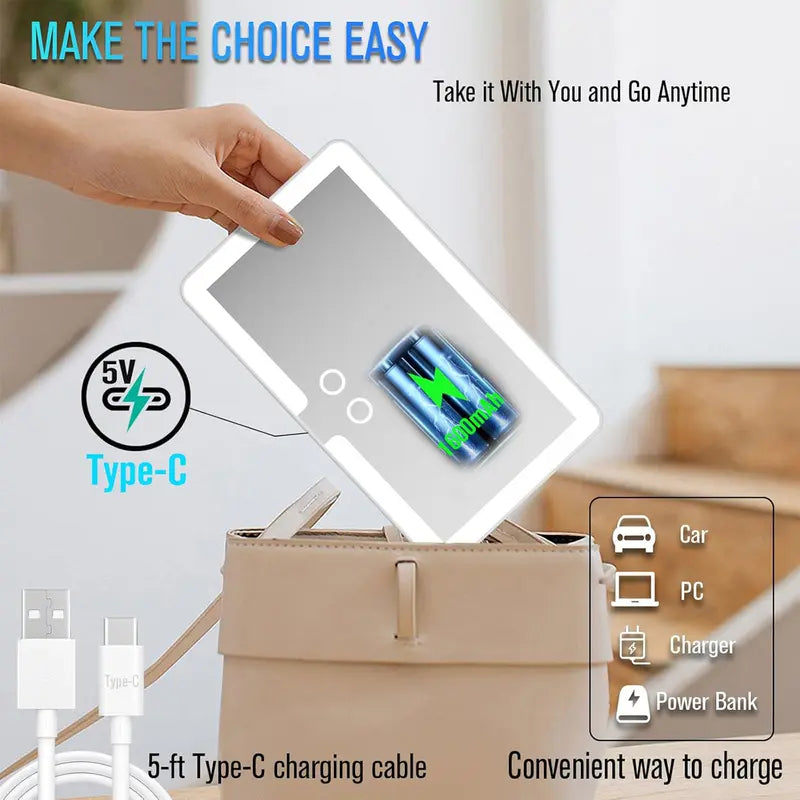 Car Sun Visor Vanity Mirror, USB Rechargeable Makeup Mirror with 3 LED Light, Car Accessories, Car Supplies,Durable, Clear,#Summervibes