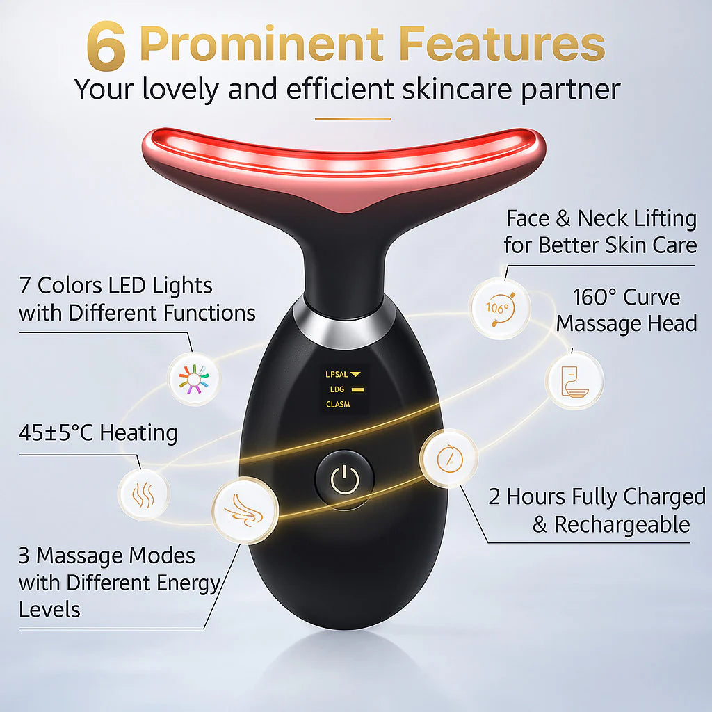 AuraLab neck face lifting massager with LED skin tightening device, anti-wrinkle, and double chin treatment.