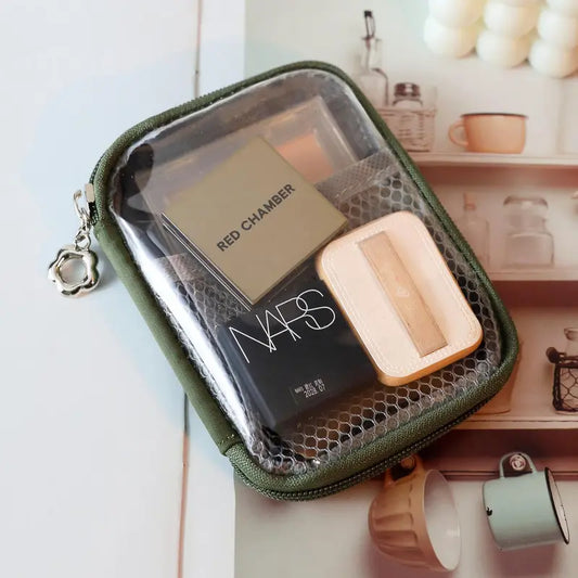 Women'S Partitioned Polyester Mini Makeup Bag - Organized Built-In Organizer, Zipper Closure, Portable Toiletry Holder, Ideal for Airplane Travel & Daily Use, Fashion Accessory, Useful Mini Gifts for Women