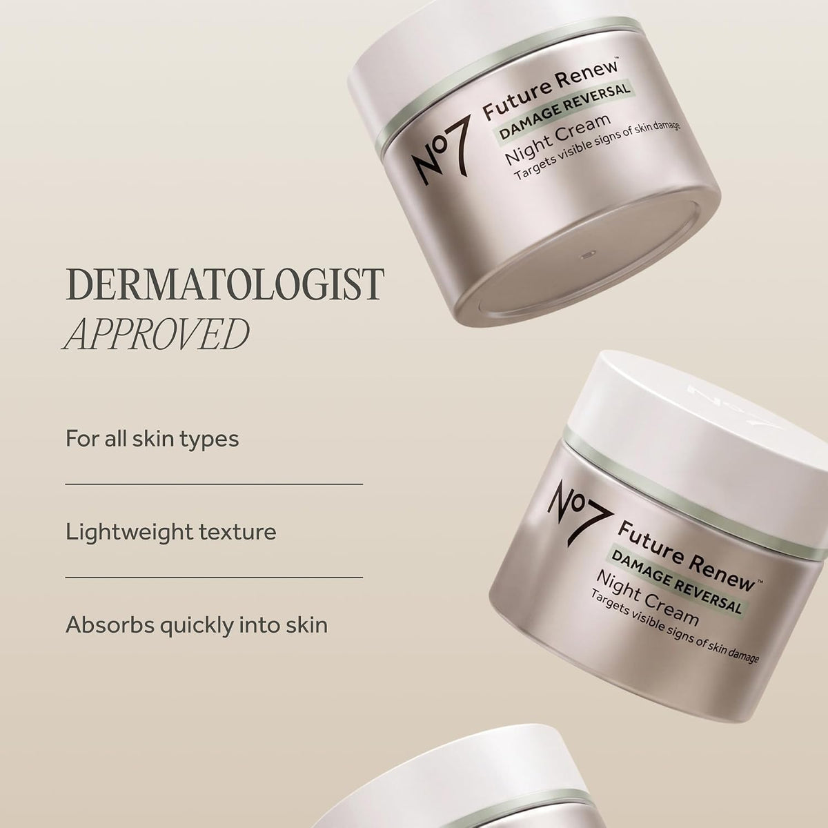 AuraLab Future Renew Damage Reversal Night Cream jar showing the 1.69 oz container with the product label and lid.