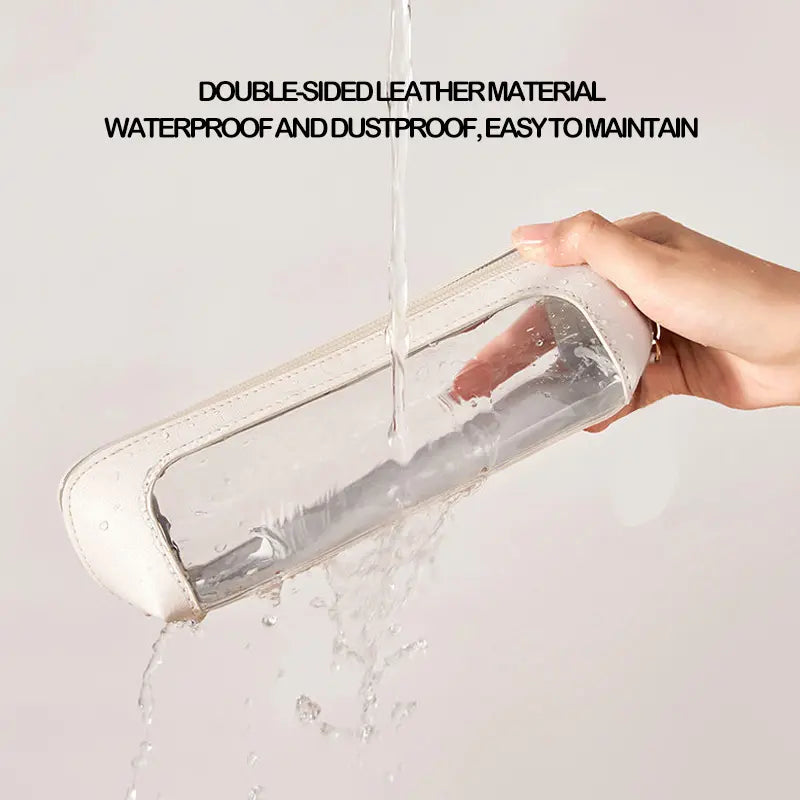 Portable Makeup Brush & Cosmetic Bag being tested for waterproof and dustproof features.