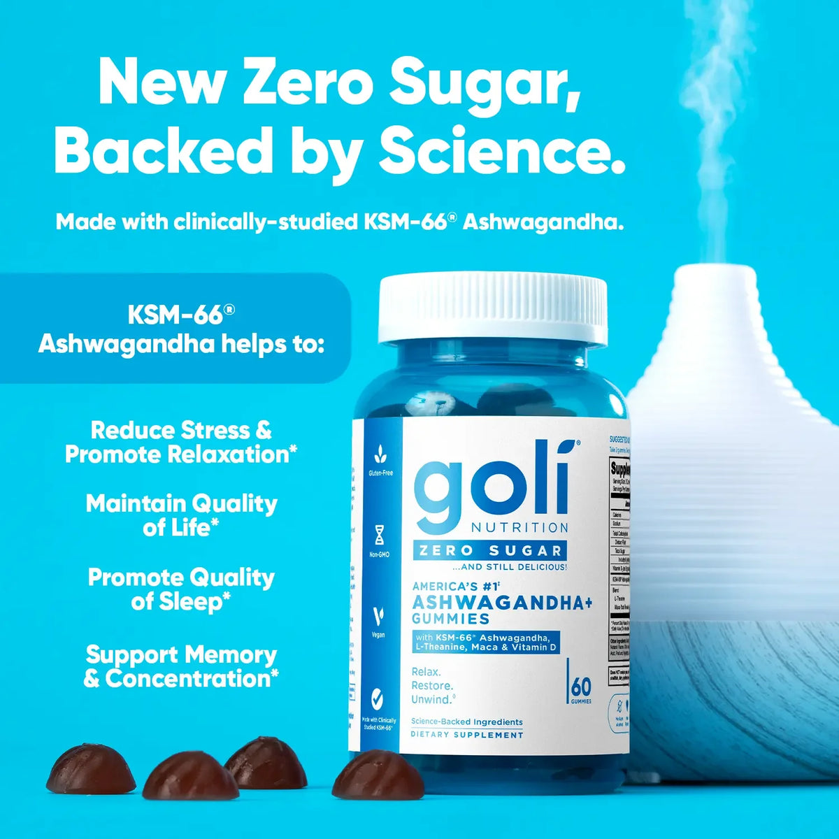AuraLab Zero Sugar Best Seller Trio supplement with apple cider vinegar, probiotics, B12, ashwagandha, and vitamin D gummies.