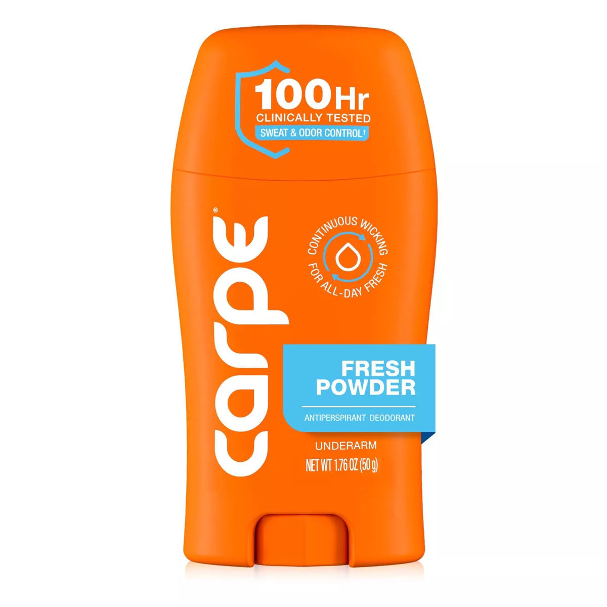 AuraLab Carpe Women’s 100HR sweat and odor control underarm antiperspirant deodorant, 1.76 oz, with a smooth applicator.