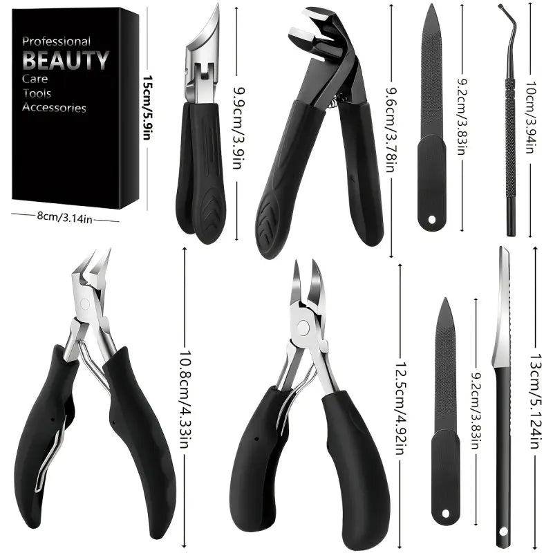 8PCS Toenail Clipper Set for Thick & Ingrown Nails, Heavy Duty Nail Clippers, Professional Manicure Kit with Angled Blade, Cuticle Tools & Nail File, Stainless Steel Pedicure Kit Curved Summervibes Trimming