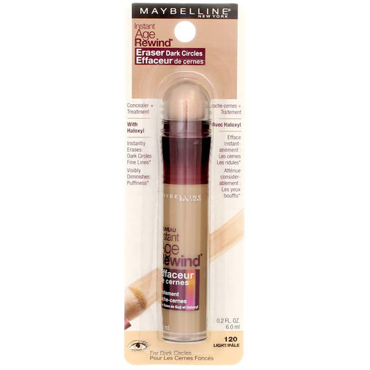 AuraLab Instant Age Rewind Eraser Dark Circles Concealer in Light, 0.2 oz, pack of 6, featuring a makeup applicator and creamy texture.