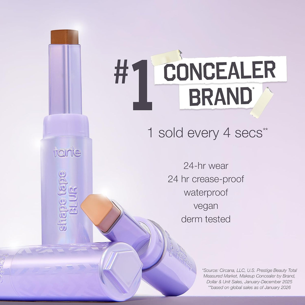 AuraLab Tarte Shape Tape Blur Concealer Stick with diamond-shaped tip for full coverage and crease-proof eye lifting.