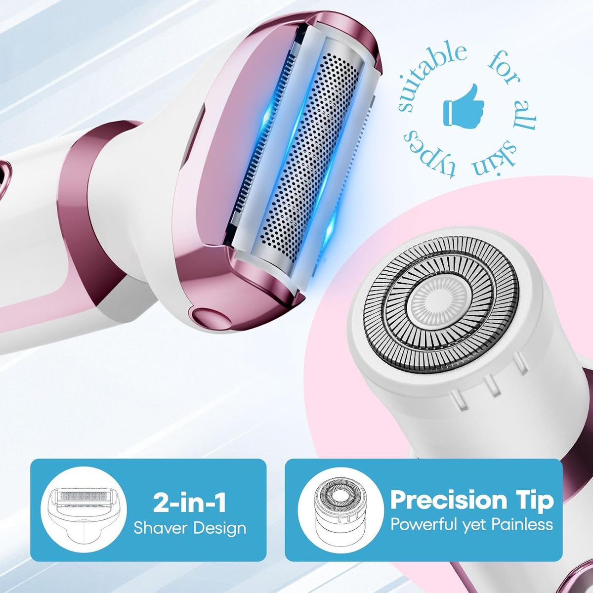 AuraLab 2-in-1 electric razor and trimmer for women, rechargeable facial and body hair remover for face, legs, underarms, and bikini area.