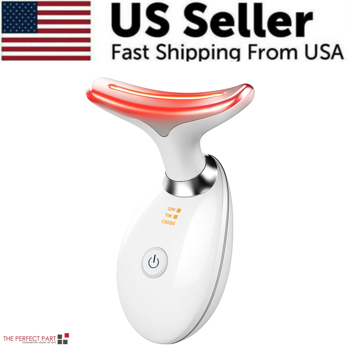 AuraLab neck face lifting massager with LED lights for skin tightening and anti-wrinkle treatment, targeting double chin.