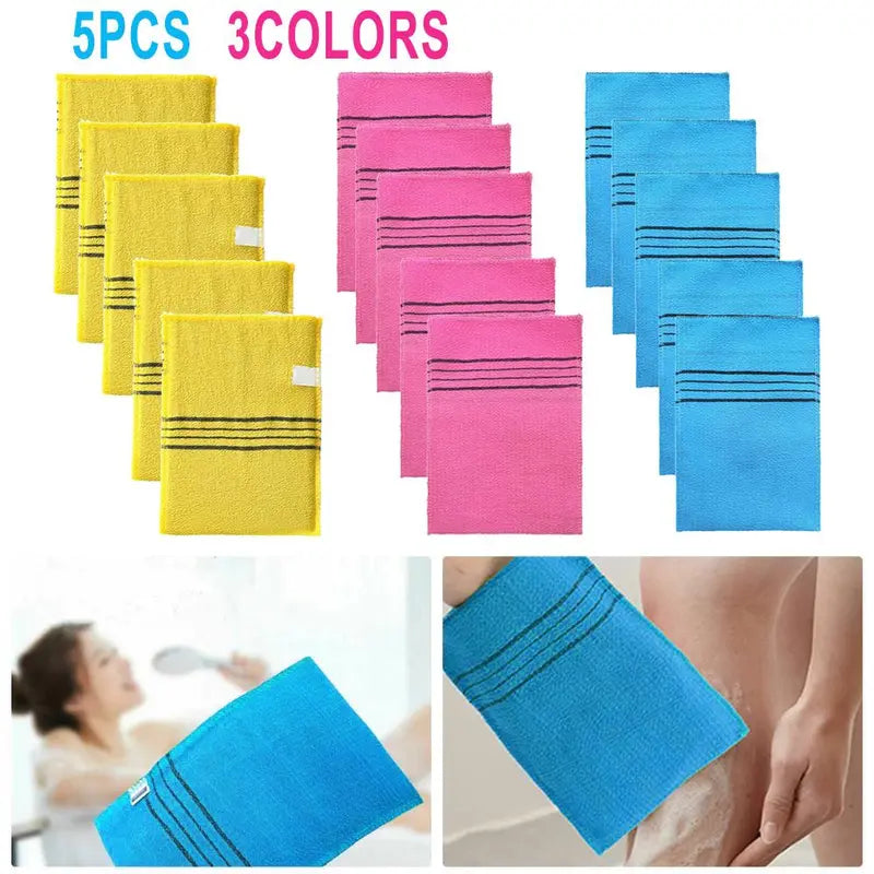 Unisex 5-Glove Set Korean Coarse-Grain Exfoliating PVC Shower Scrub Gloves - Everyday Adult Selfcare Whole Body Scrubber, Portable Bathroom Accessory, Fashion Accessory Set