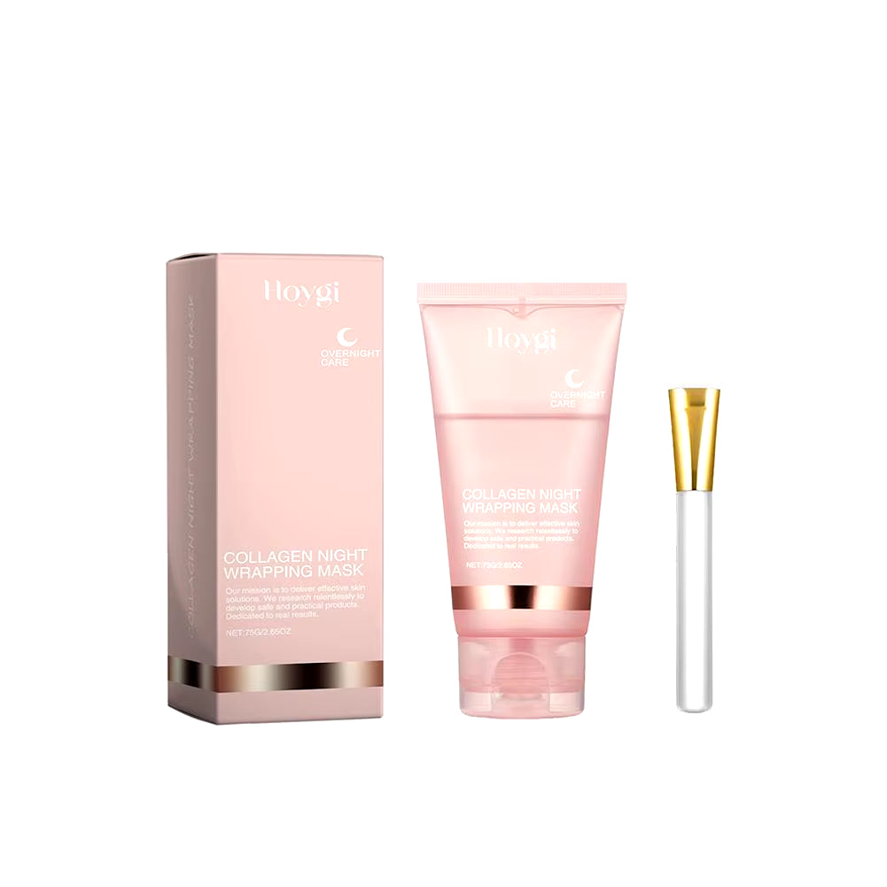 AuraLab hydrolyzed collagen overnight facial mask in a peel-off format, hydrating, firming, and reducing dullness and sagging.