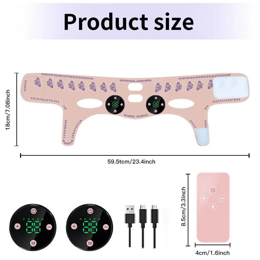 AuraLab EMS head massage thin face mask for facial lifting, double chin reduction, cheek lift, and relaxation with USB charging.