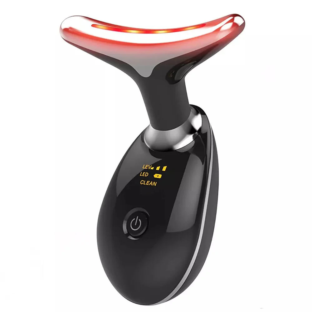 AuraLab neck face lifting massager with LED skin tightening device for anti-wrinkle and double chin treatment.