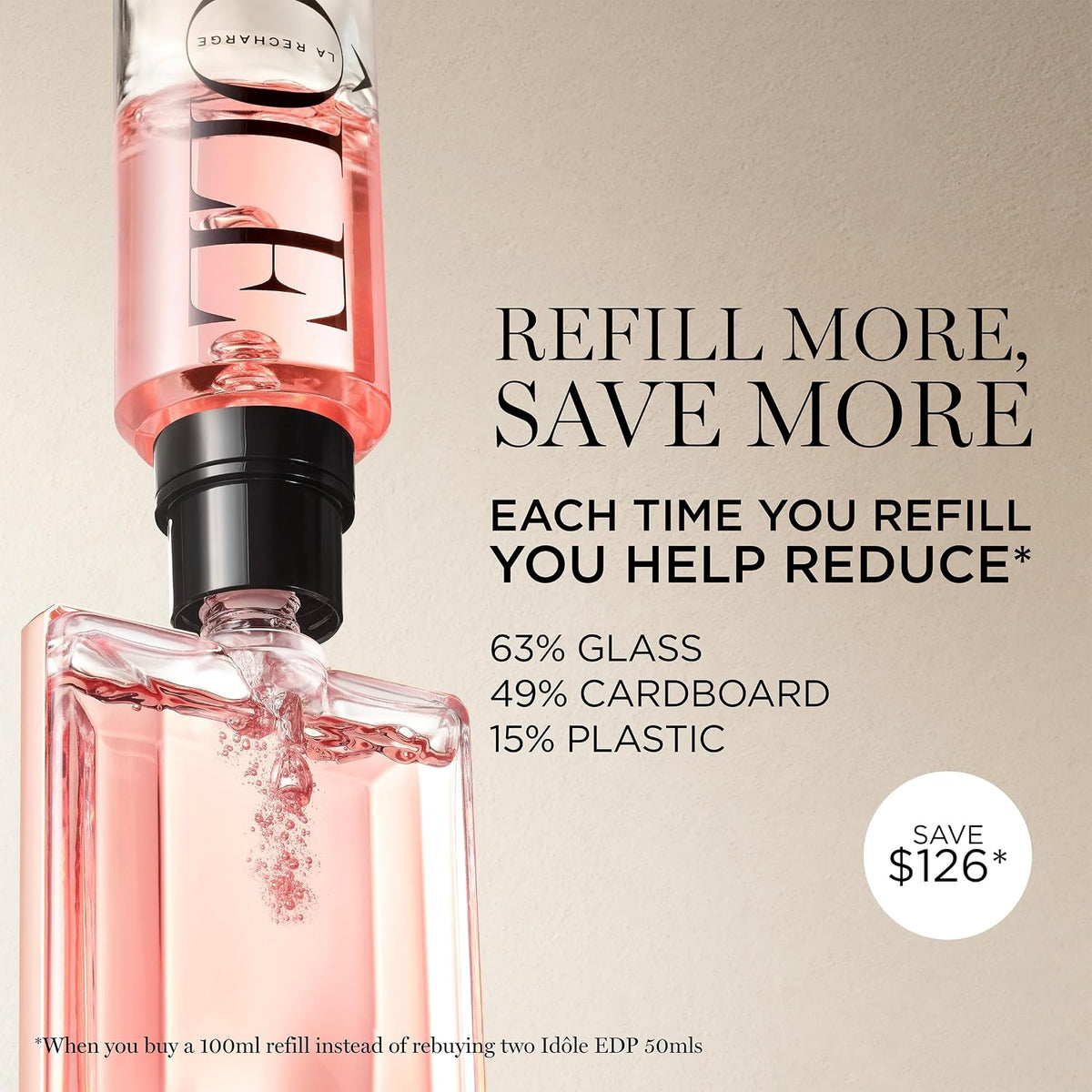 Lancôme Idôle Eau De Parfum bottle with floral design and fresh scent, 3.4 fl oz, for women.