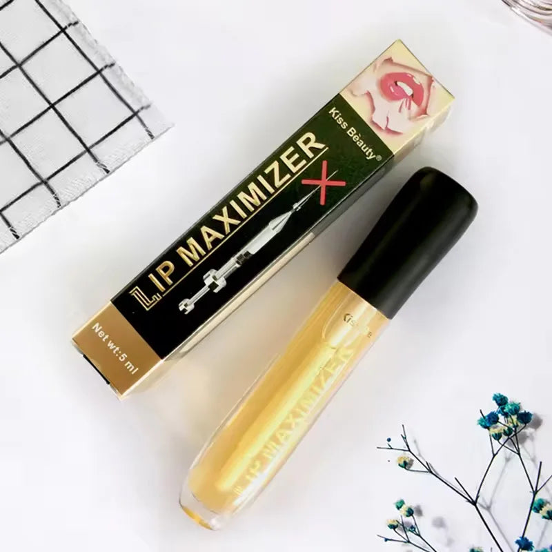 AuraLab lip plumper serum and gloss featuring a sleek tube, designed to increase lip volume, reduce fine lines, and add shine.
