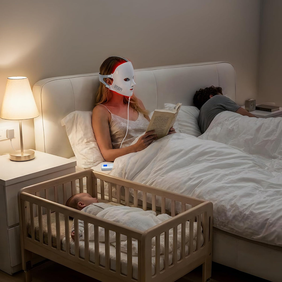 AuraLab red light therapy facial mask with 150 LED lights, 7 color options for anti-aging, acne, dark spots, and wrinkle reduction at home
