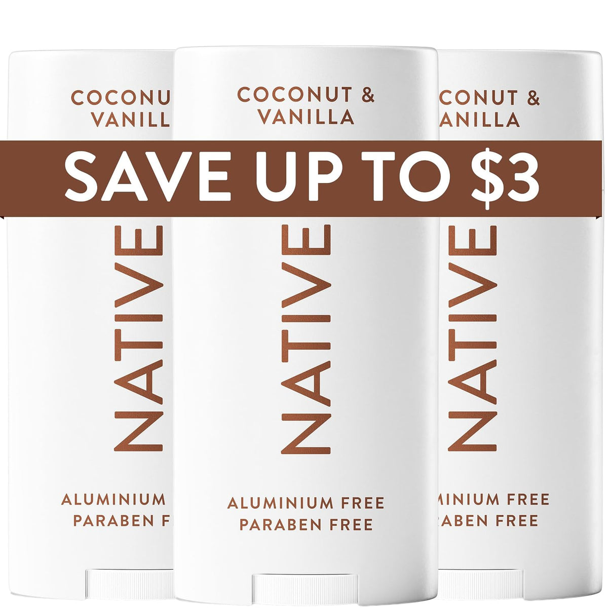 AuraLab natural deodorant for women and men, aluminum-free with coconut oil, vanilla, baking soda, and shea butter, 3-pack.