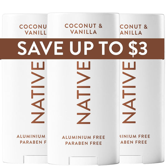 AuraLab natural deodorant for women and men, aluminum-free with coconut oil, vanilla, baking soda, and shea butter, 3-pack.