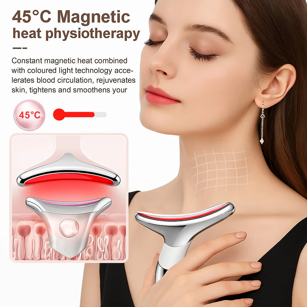 AuraLab neck and face lifting massager with LED skin tightening device for anti-wrinkle and double chin reduction.
