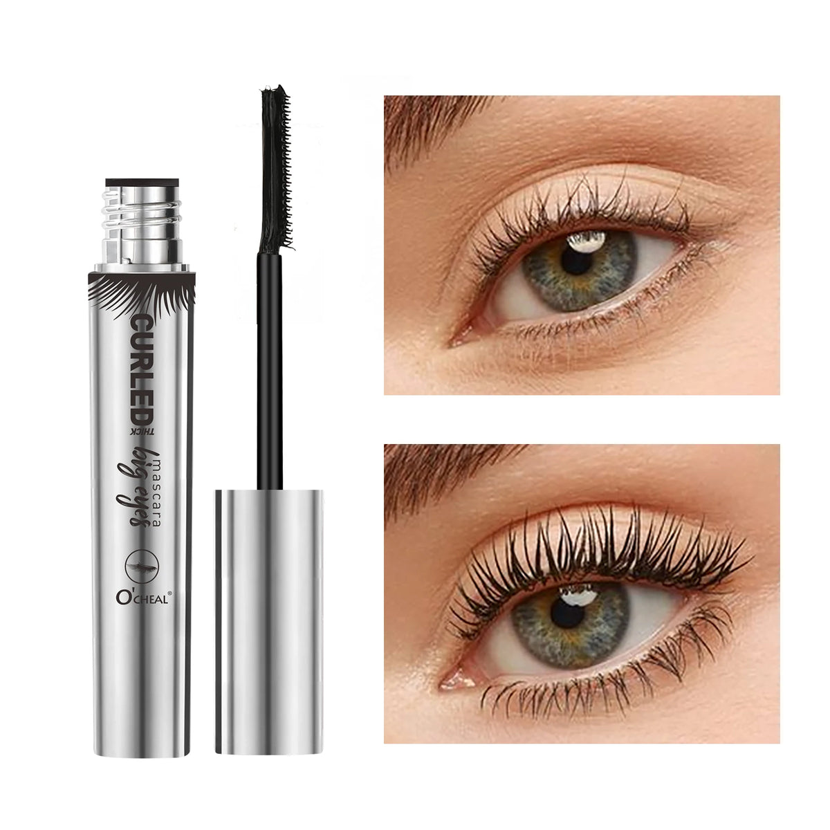AuraLab O‘Cheal black mascara with 3D silk brush for thick, curling, lengthening eyelash extension and beauty makeup.