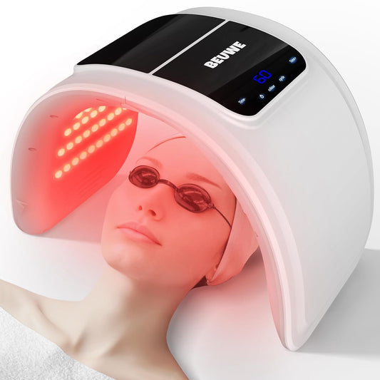 AuraLab red light therapy face mask with seven LED colors for facial, neck, body, and hand skin care at home.