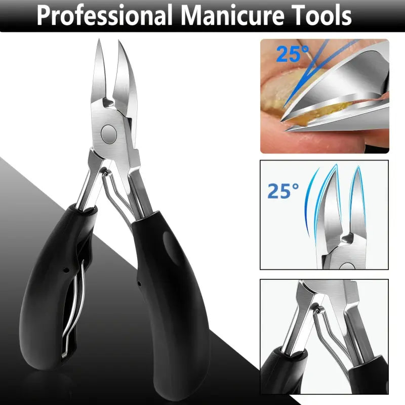 8PCS Toenail Clipper Set for Thick & Ingrown Nails, Heavy Duty Nail Clippers, Professional Manicure Kit with Angled Blade, Cuticle Tools & Nail File, Stainless Steel Pedicure Kit Curved Summervibes Trimming