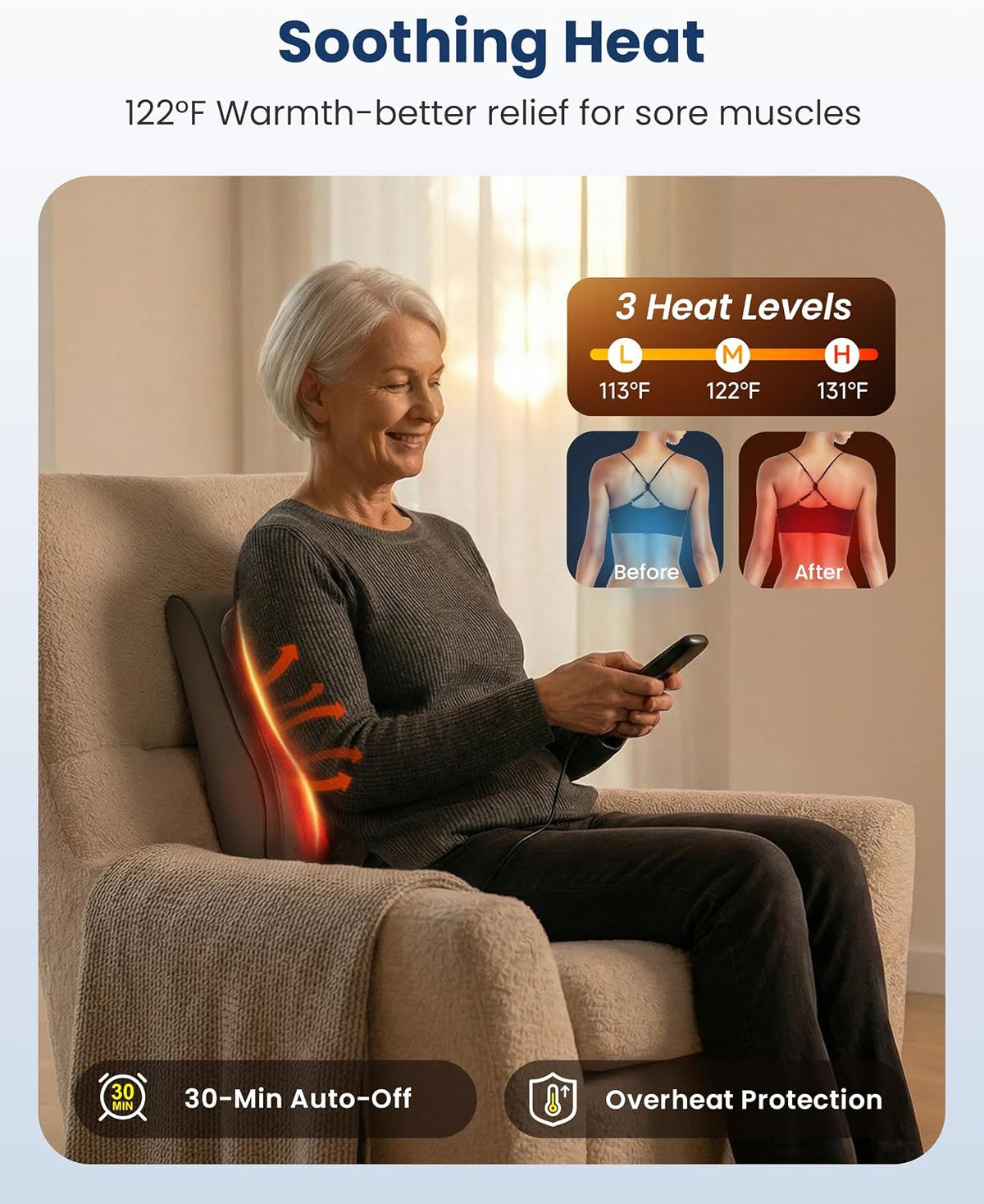 Gray AuraLab Shiatsu back massager with heat and vibration, kneading neck and shoulder massage pillow, portable for home, car, or office.