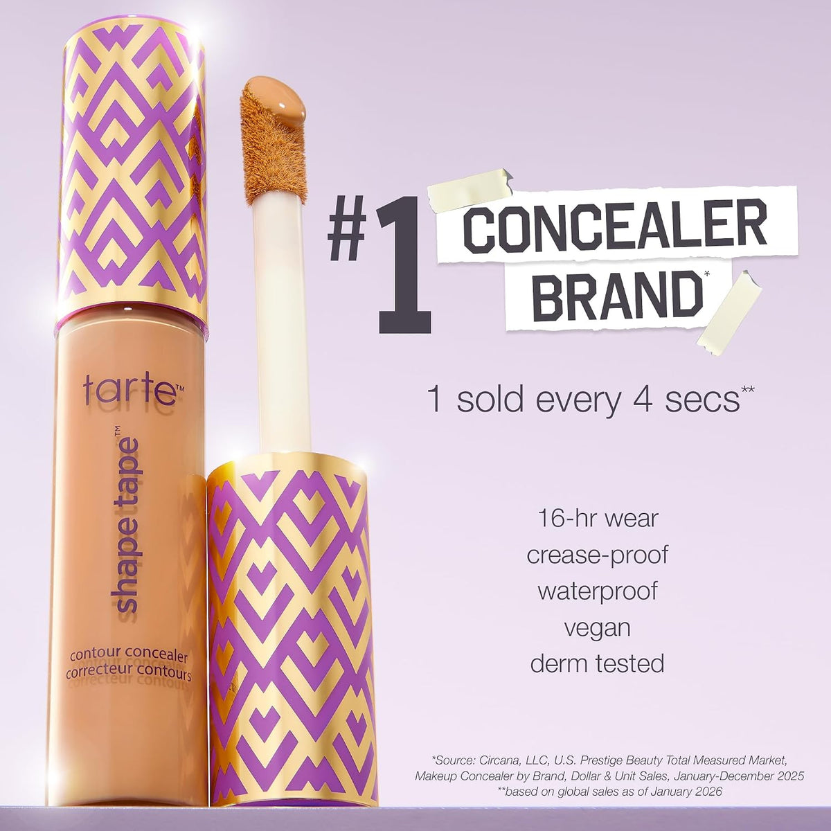 AuraLab Tarte Shape Tape Concealer with full coverage, brightening, creaseless soft matte finish, long-lasting vegan face makeup.