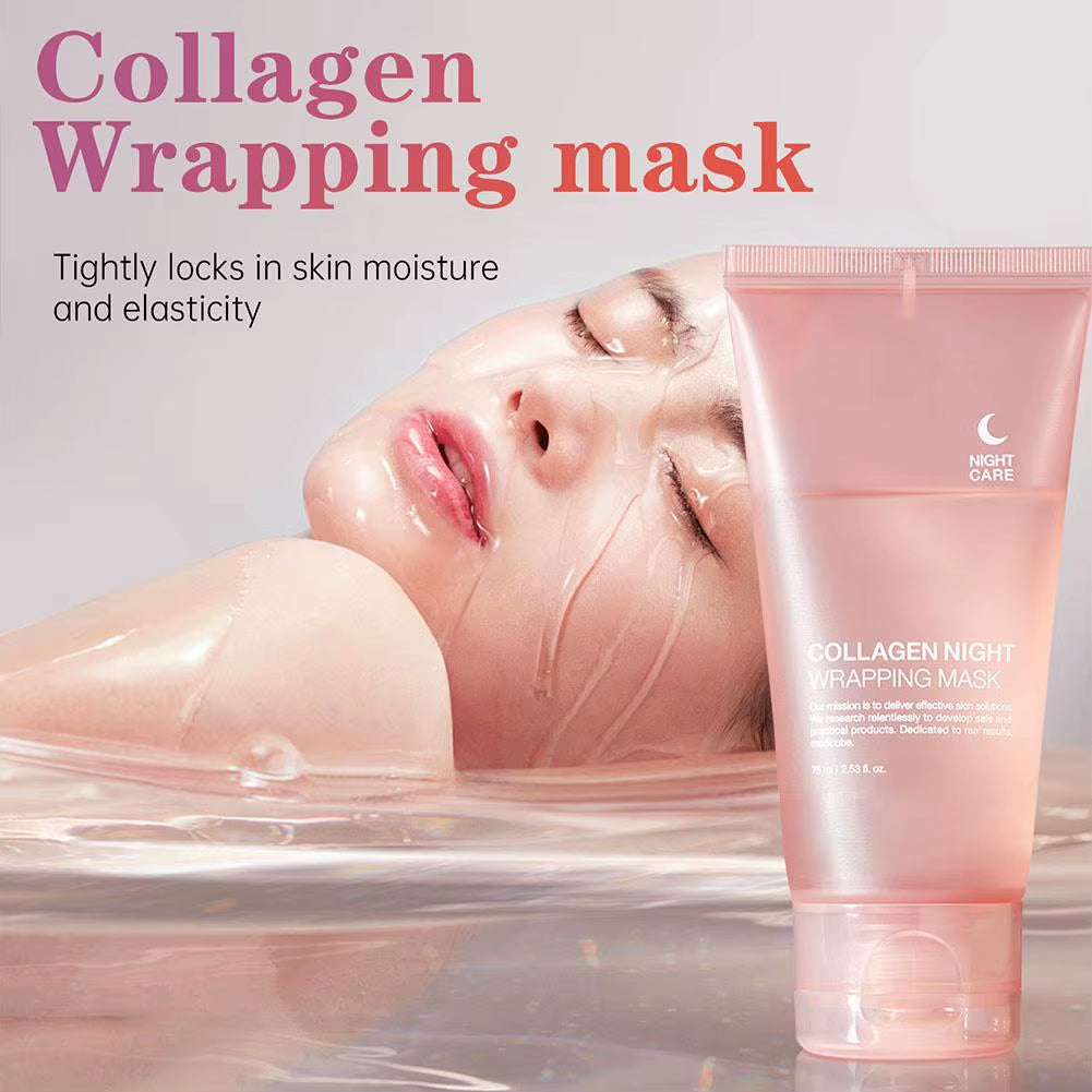 AuraLab hydrolyzed collagen overnight facial mask in a jar, hydrating and firming peel-off mask for elasticity and dullness reduction.