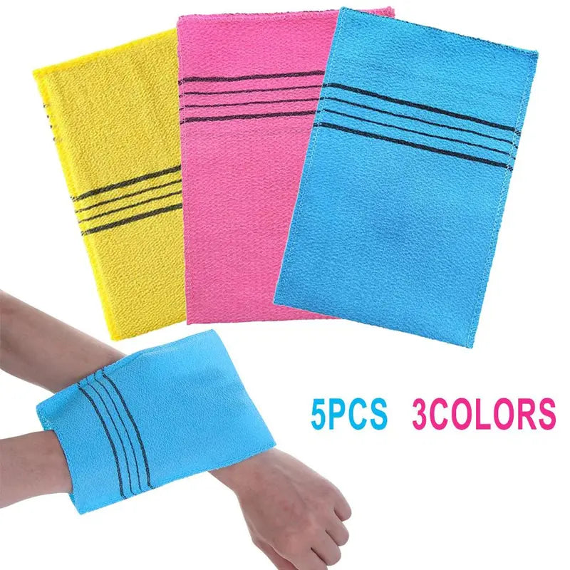 Unisex 5-Glove Set Korean Coarse-Grain Exfoliating PVC Shower Scrub Gloves - Everyday Adult Selfcare Whole Body Scrubber, Portable Bathroom Accessory, Fashion Accessory Set
