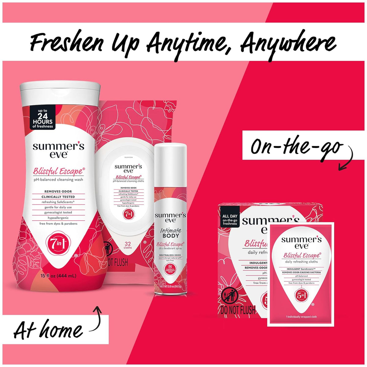 AuraLab Daily Refreshing Feminine Spray Blissful Escape 2 oz, 3-pack, with fresh, soothing floral scent in a compact spray bottle.