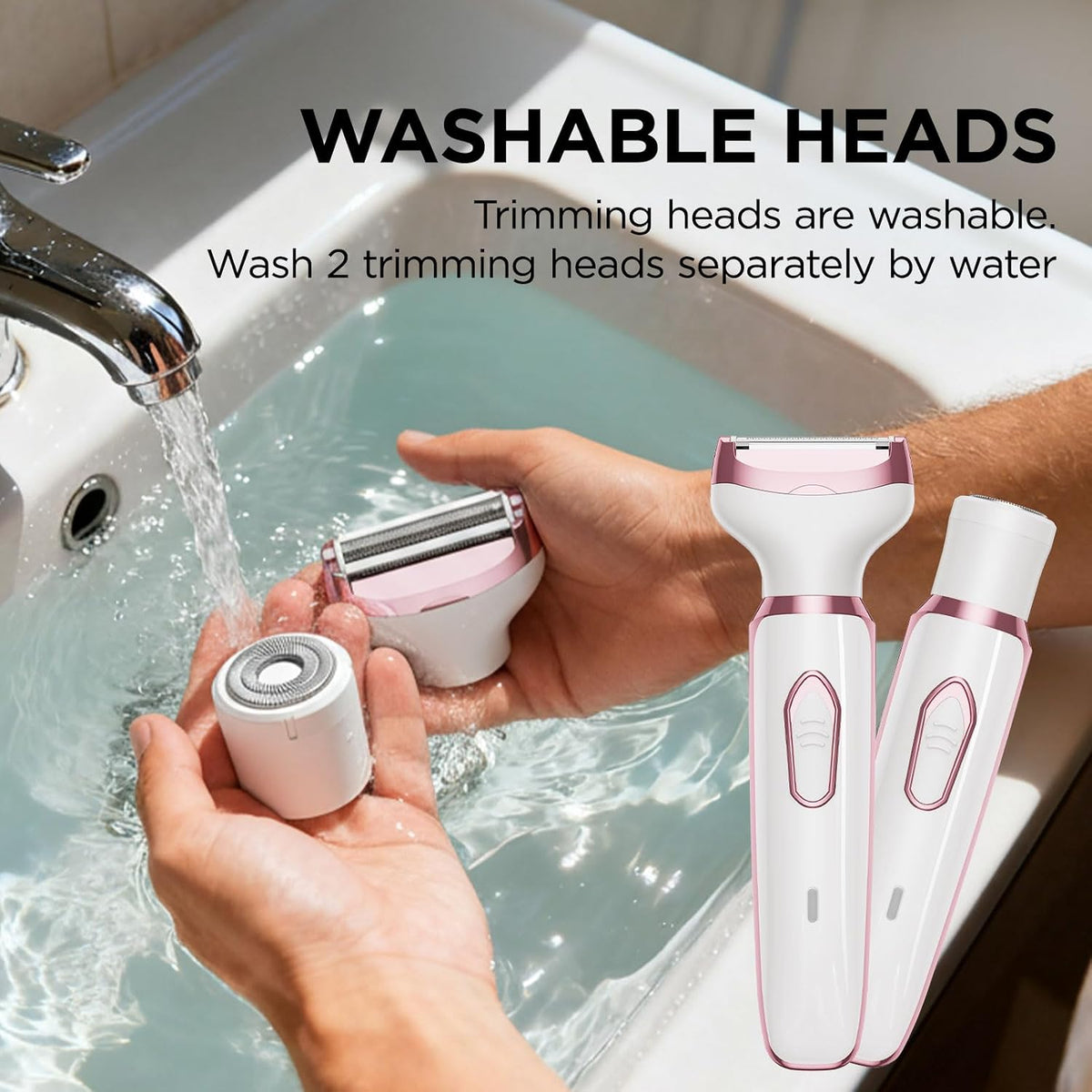 AuraLab 2-in-1 electric razor and trimmer for women, showing the compact rechargeable hair removal kit for face, body, and bikini areas.