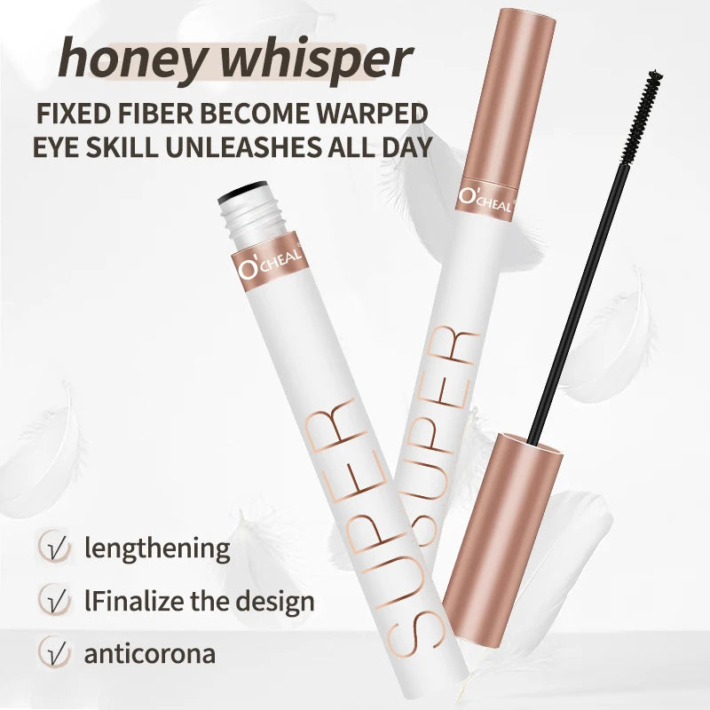 AuraLab O‘Cheal black mascara with 3D silk lash brush, showing thick, curled, lengthened eyelashes for beauty and makeup enhancement.