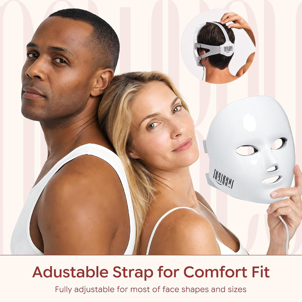 AuraLab red light therapy facial mask with 150 LEDs, featuring 7 color options for anti-aging, acne, and skin rejuvenation at home.