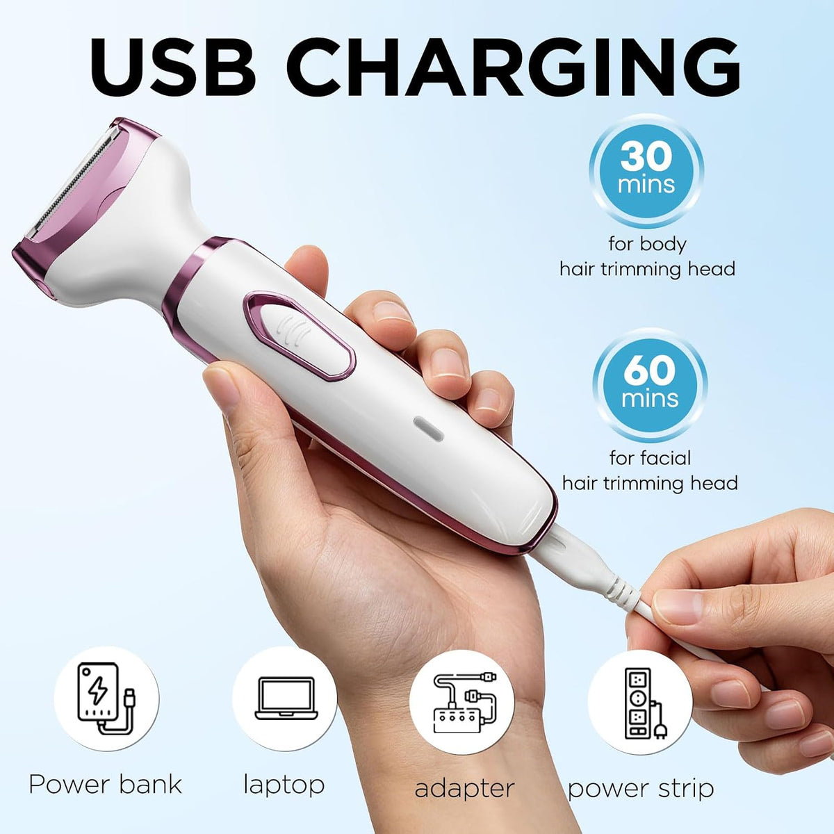 AuraLab 2-in-1 electric razor and facial hair remover for women, featuring a sleek rechargeable body and face trimmer for smooth skin.