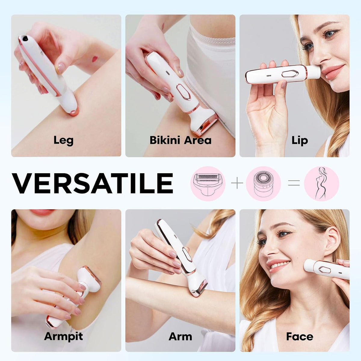 AuraLab 2-in-1 electric razor and facial hair remover for women, rechargeable body and face shaver with painless design