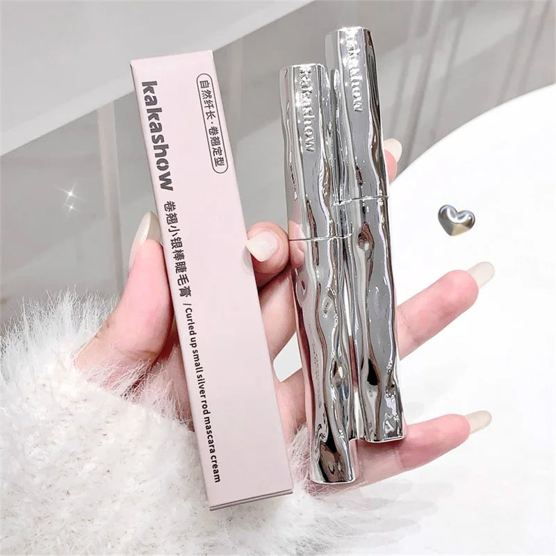 AuraLab silver silk fiber matte mascara with ultra-fine brush, waterproof, fast-drying eyelash extension mascara for lengthening.