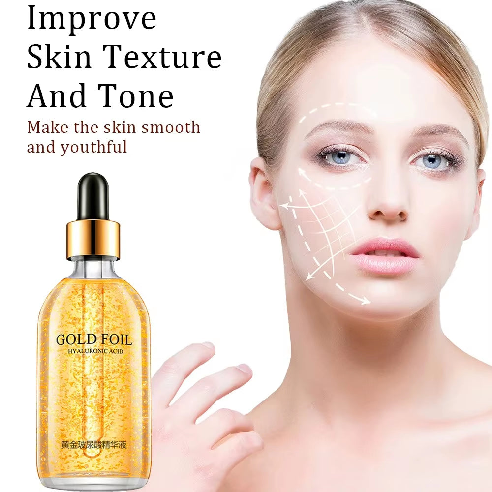 AuraLab 100ml 24K Gold Hyaluronic Acid facial serum with niacinamide, anti-aging, collagen, and skin whitening for youthful skin.
