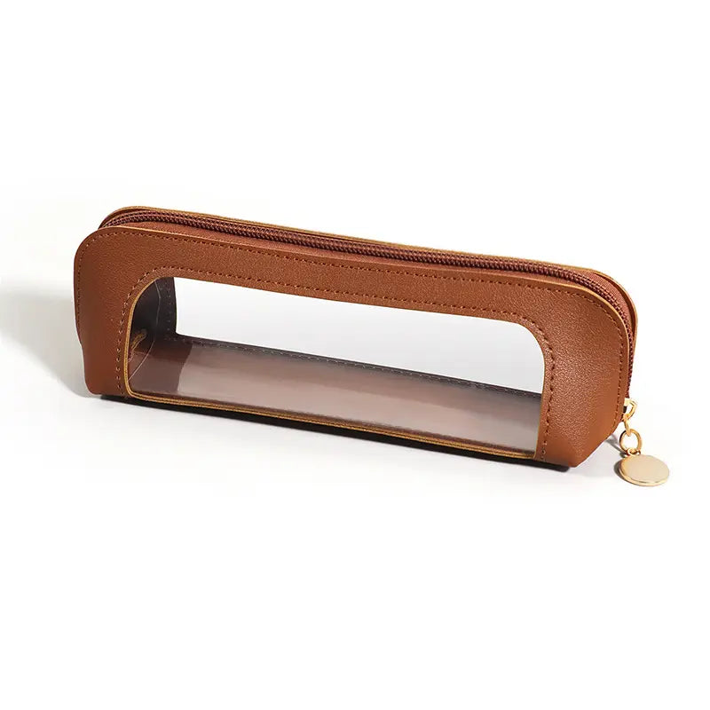 Portable Makeup Brush & Cosmetic Bag with clear window and zip closure for stylish organization.