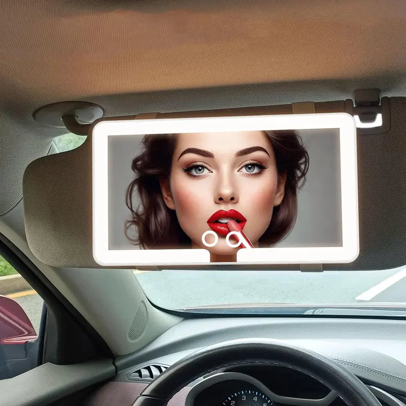 Car Sun Visor Vanity Mirror, USB Rechargeable Makeup Mirror with 3 LED Light, Car Accessories, Car Supplies,Durable, Clear,#Summervibes