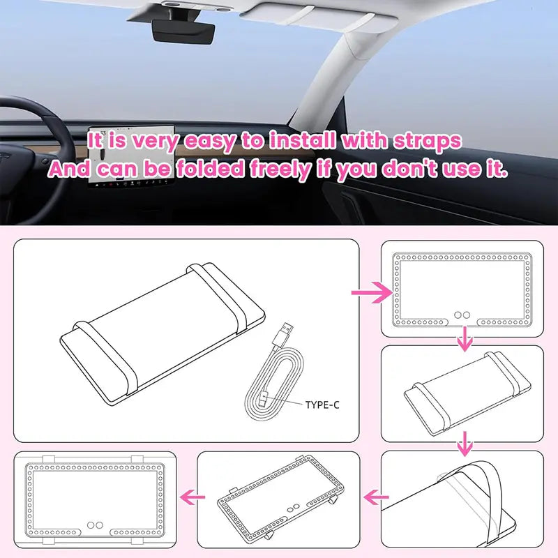 Car Sun Visor Vanity Mirror, USB Rechargeable Makeup Mirror with 3 LED Light, Car Accessories, Car Supplies,Durable, Clear,#Summervibes