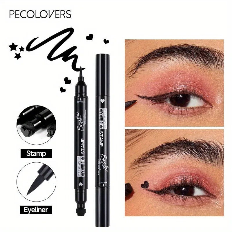 AuraLab 2-in-1 black liquid eyeliner with double head and moon stamp, quick-drying, smudge-proof, long-lasting eye makeup tool