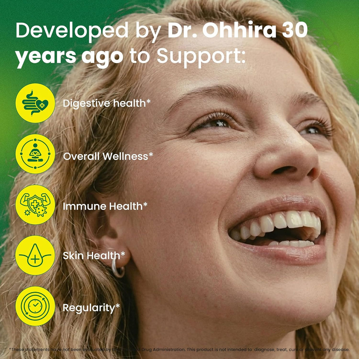 AuraLab Dr Ohhira's 3-in-1 probiotics, prebiotics, and postbiotics supplement in vegan capsules for digestive health.