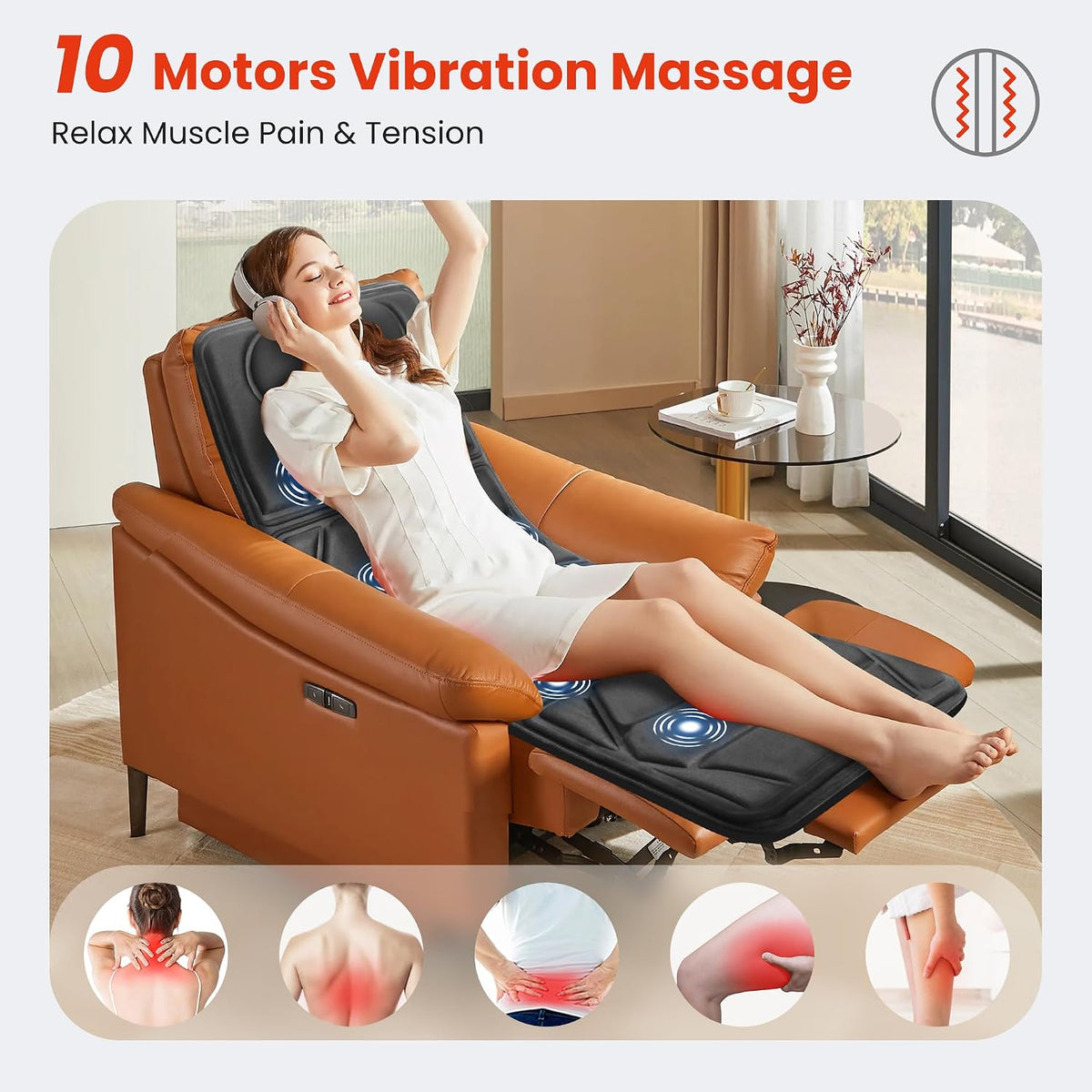 AuraLab full body massage mat with heat and 10 motor massage pads, designed for sofa and bed relaxation.