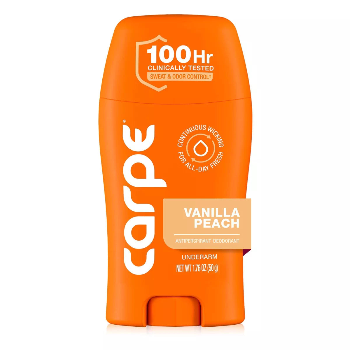 AuraLab Carpe Women’s 100HR sweat and odor control underarm antiperspirant deodorant, 1.76 oz, with clinical testing visible in the image