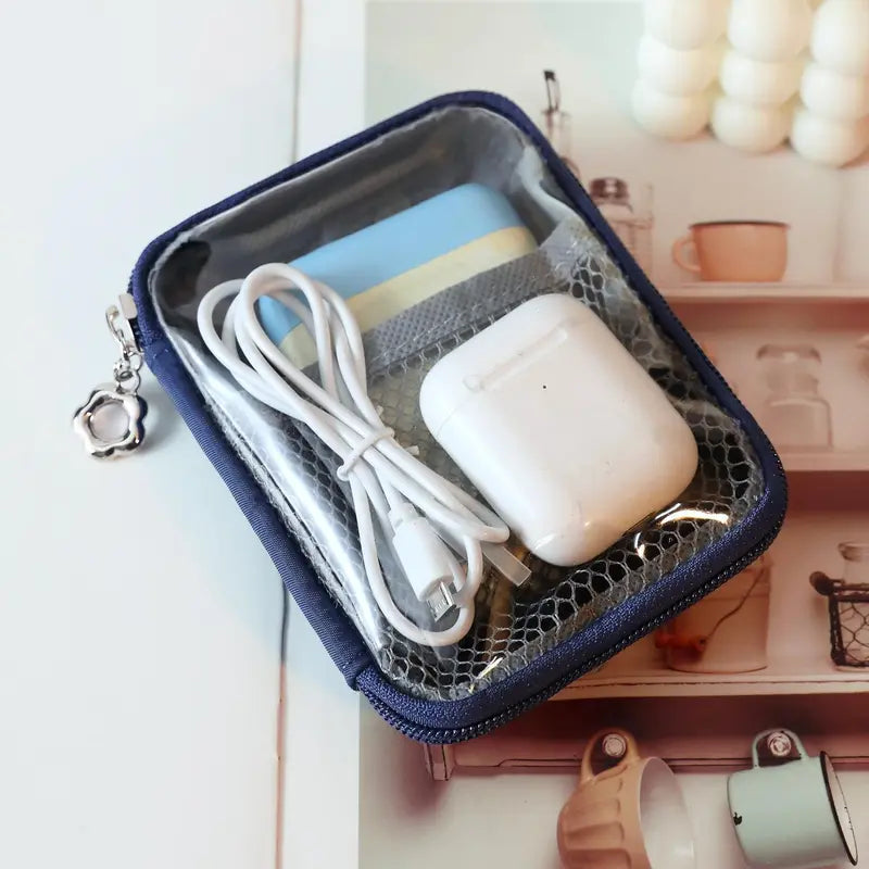 Women'S Partitioned Polyester Mini Makeup Bag - Organized Built-In Organizer, Zipper Closure, Portable Toiletry Holder, Ideal for Airplane Travel & Daily Use, Fashion Accessory, Useful Mini Gifts for Women