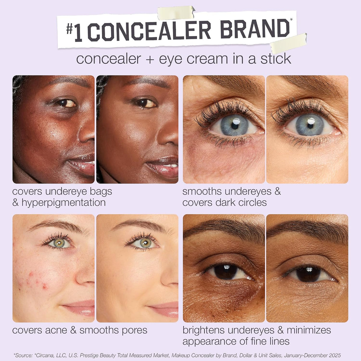AuraLab Tarte Shape Tape Blur Concealer Stick with diamond-shaped tip for full coverage and crease-proof eye makeup.