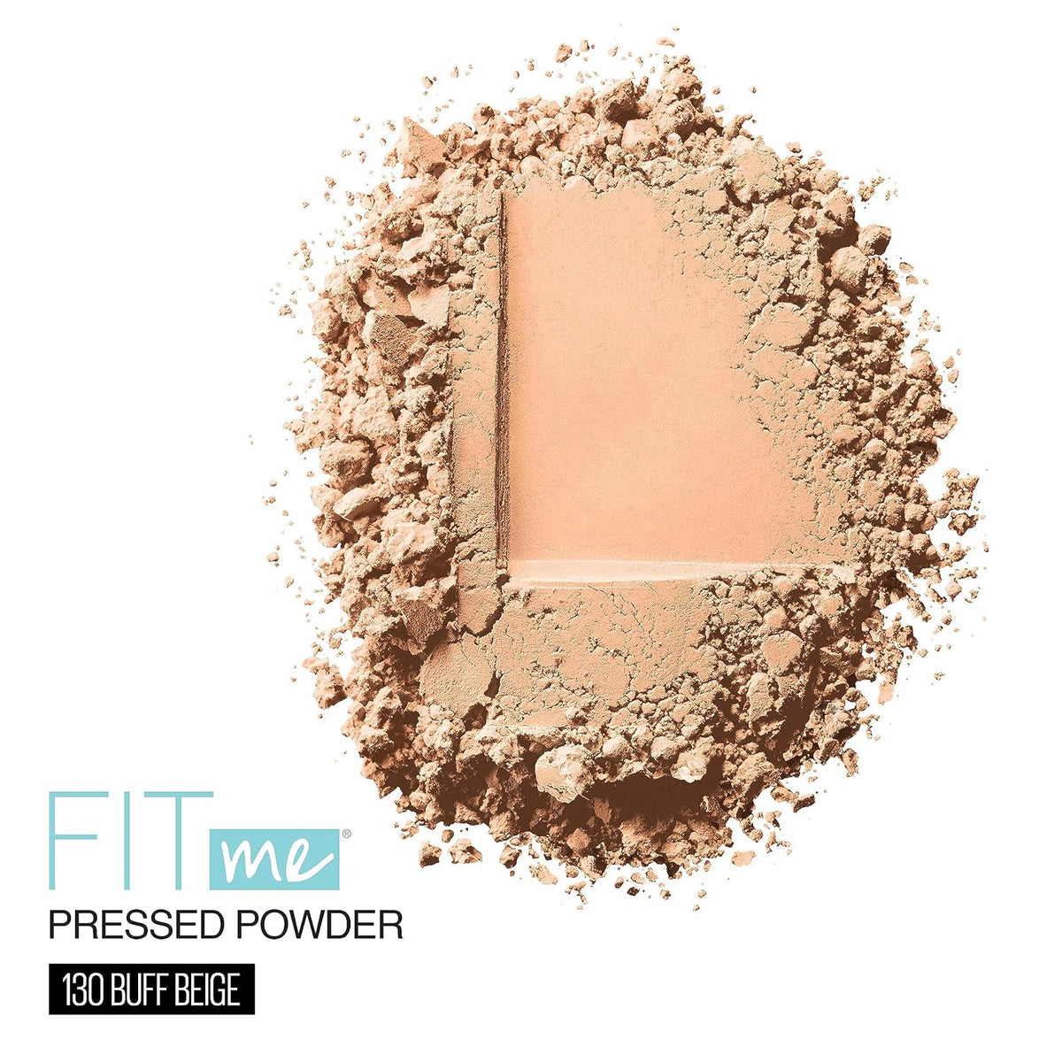 AuraLab Maybelline Fit Me matte pressed face powder in Buff Beige, showing the compact with powder and applicator.