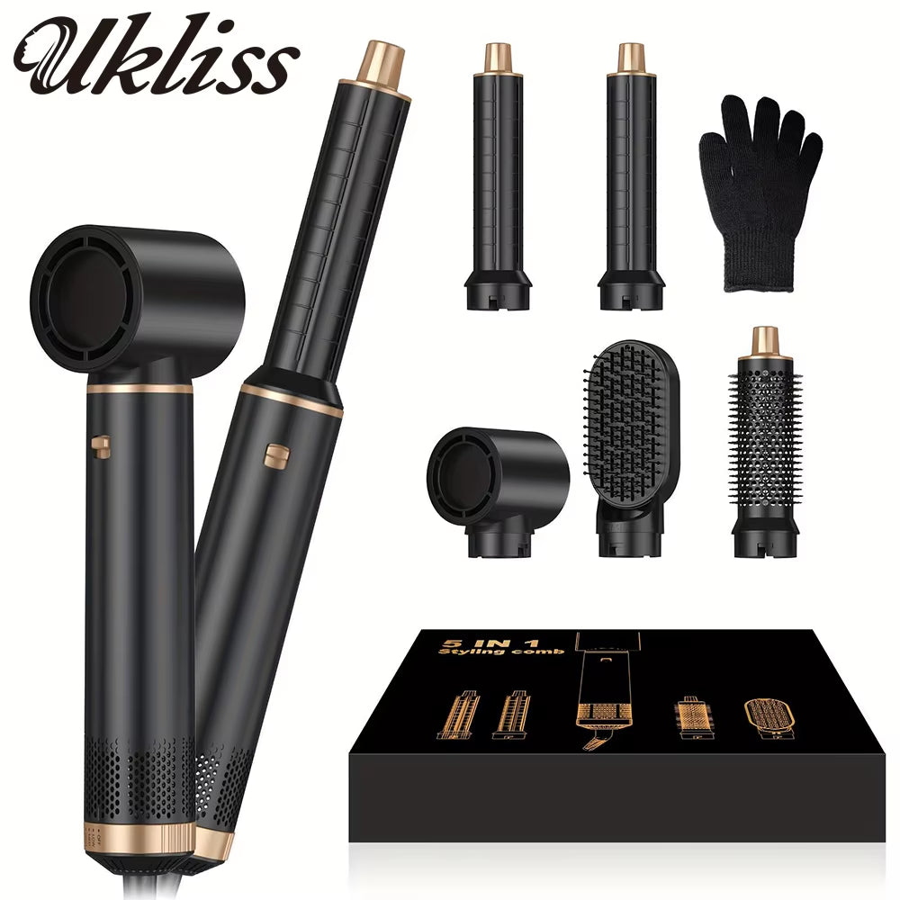 5 in 1 Blow Dryer Brush, Hair Dryer Brush Air Curler Air Curling Wrap Styler, Hot Air Brush Negative Ion Curler
