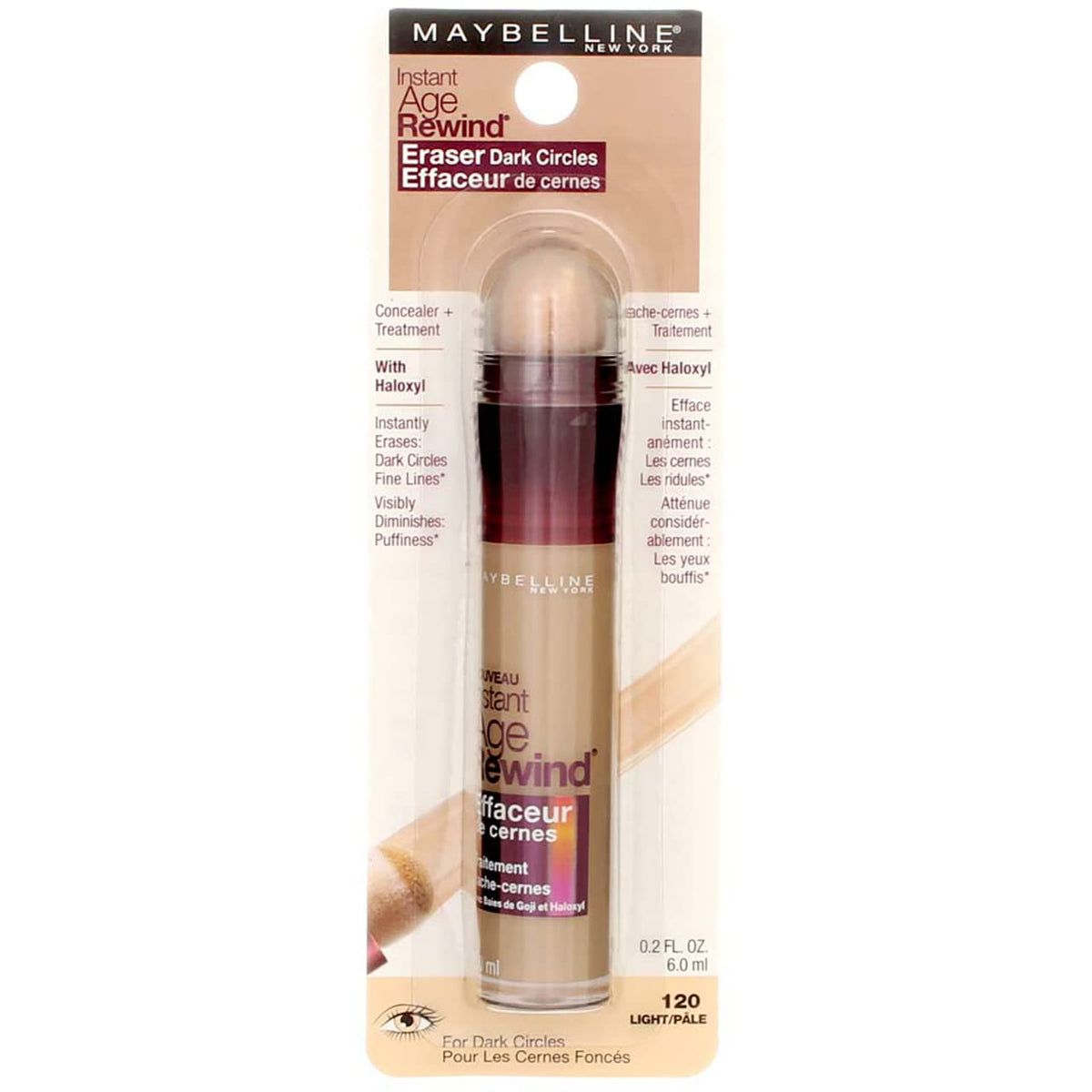 AuraLab Instant Age Rewind Eraser Dark Circles Concealer in Light, 0.2 oz, pack of six, showing the concealer tubes.