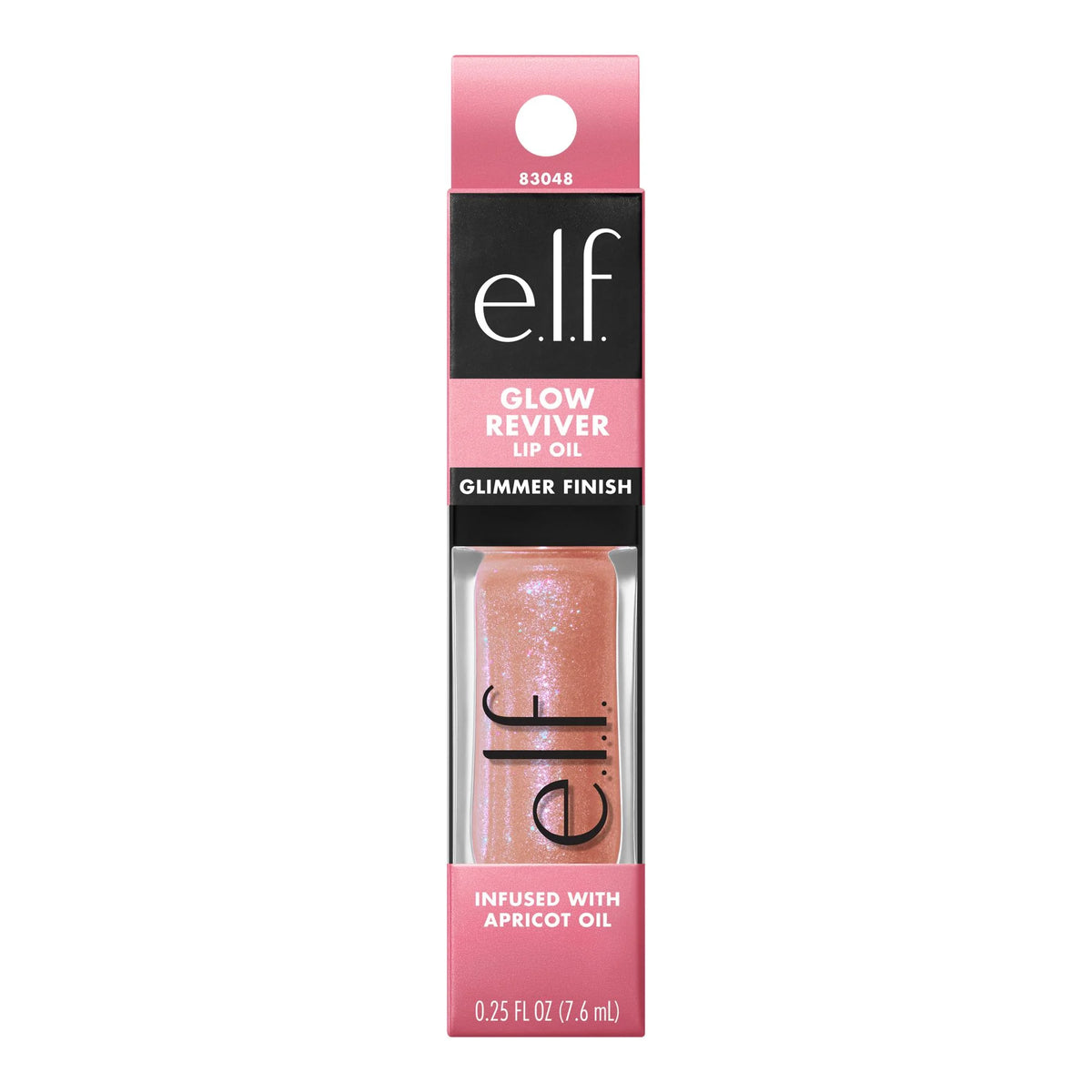 AuraLab E.L.F. Glow Reviver Lip Oil Glimmer in Candy Coded, clear tube with pink-tinted lip oil and shiny finish.